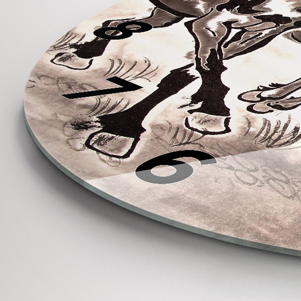 Zegar szklany okrągły Galopujące konie