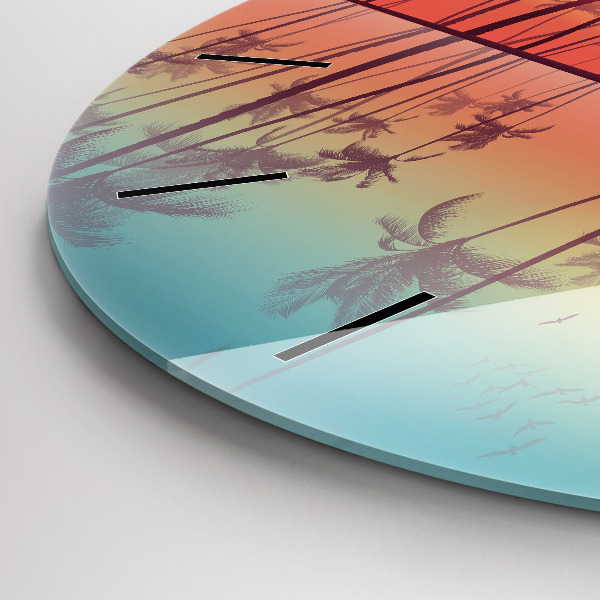 Zegar szklany okrągły Tropikalne palmy