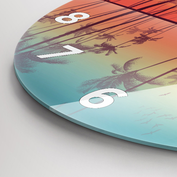 Zegar szklany okrągły Tropikalne palmy