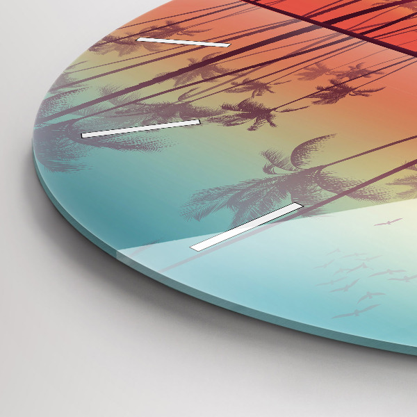 Zegar szklany okrągły Tropikalne palmy