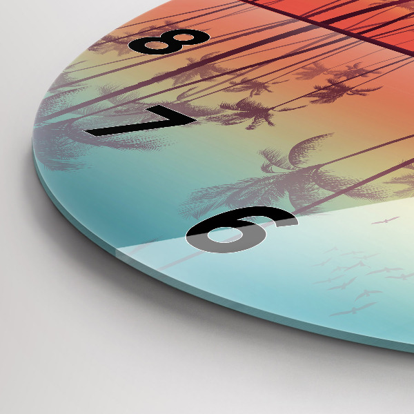 Zegar szklany okrągły Tropikalne palmy