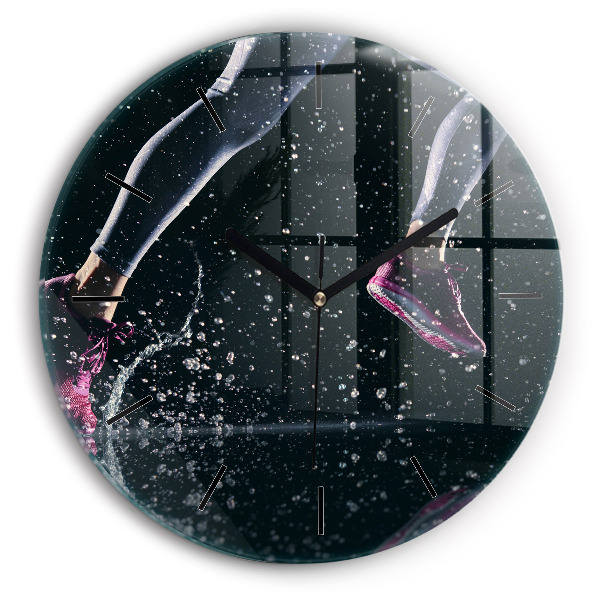 Zegar szklany okrągły Zdrowy styl życia - bieg