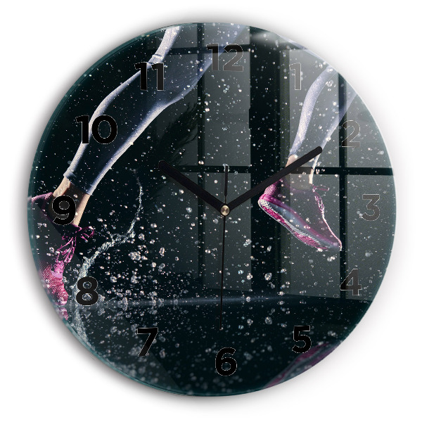 Zegar szklany okrągły Zdrowy styl życia - bieg