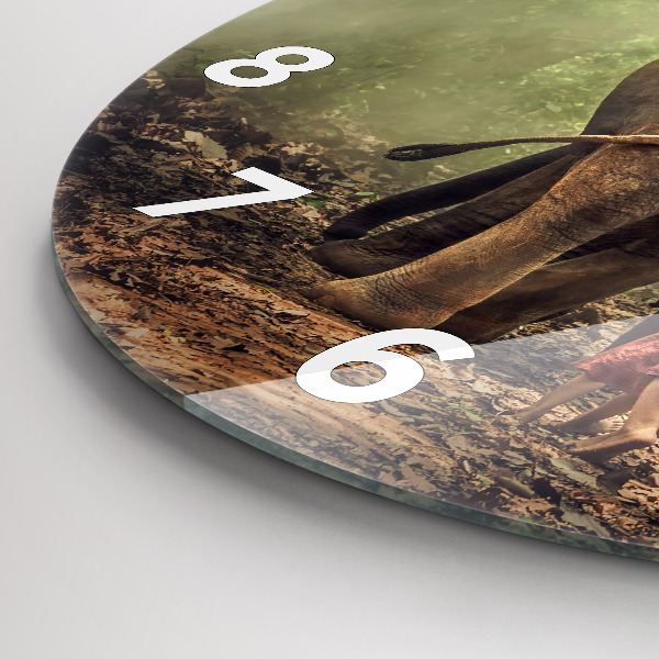 Zegar szklany okrągły Dzieci prowadzące słonia