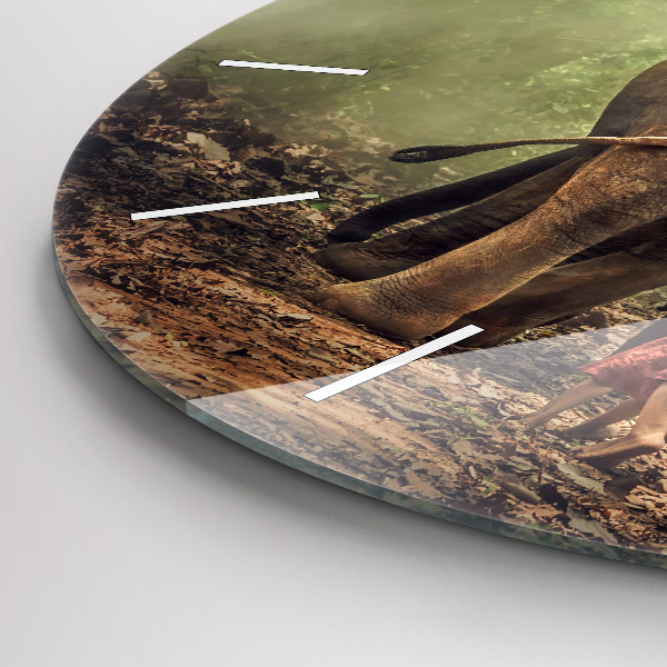 Zegar szklany okrągły Dzieci prowadzące słonia