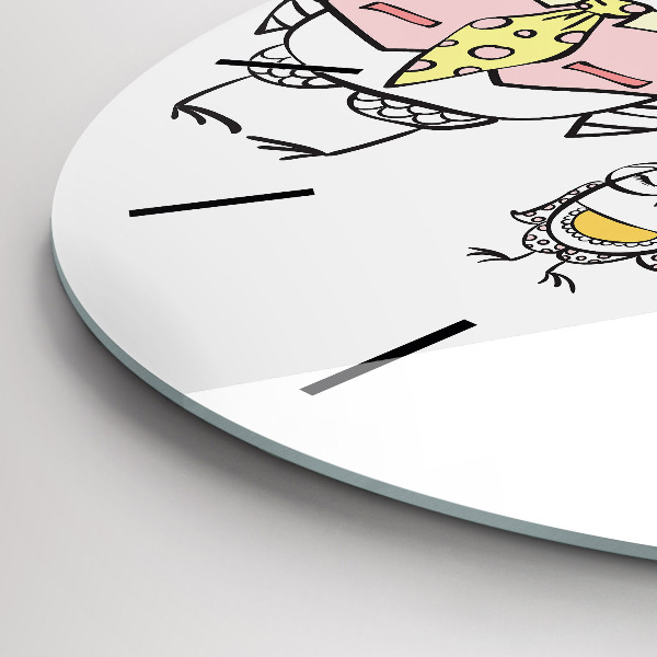 Zegar szklany okrągły Plakat vintage z sowami