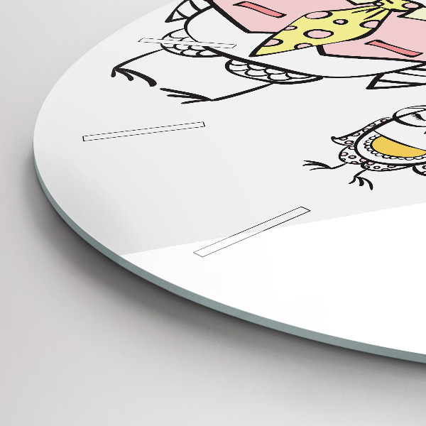 Zegar szklany okrągły Plakat vintage z sowami