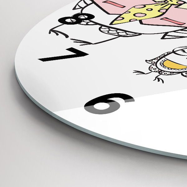 Zegar szklany okrągły Plakat vintage z sowami