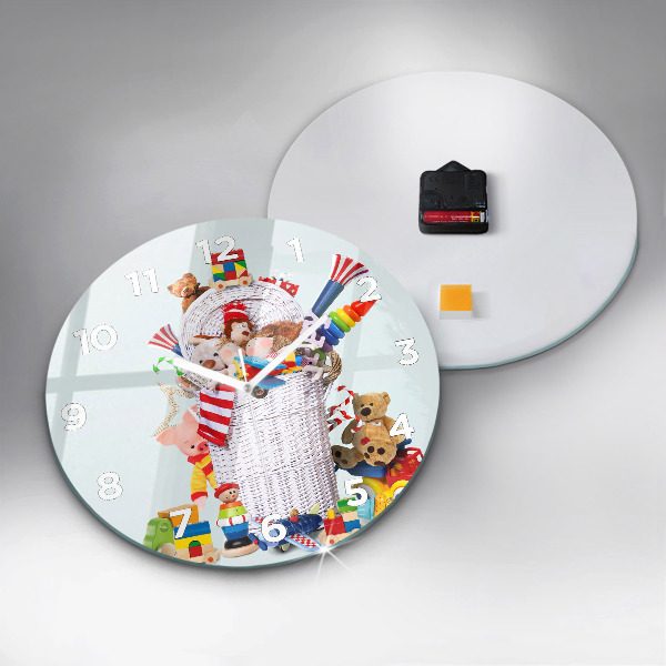 Zegar szklany okrągły Wiklinowy kosz z zabawkami