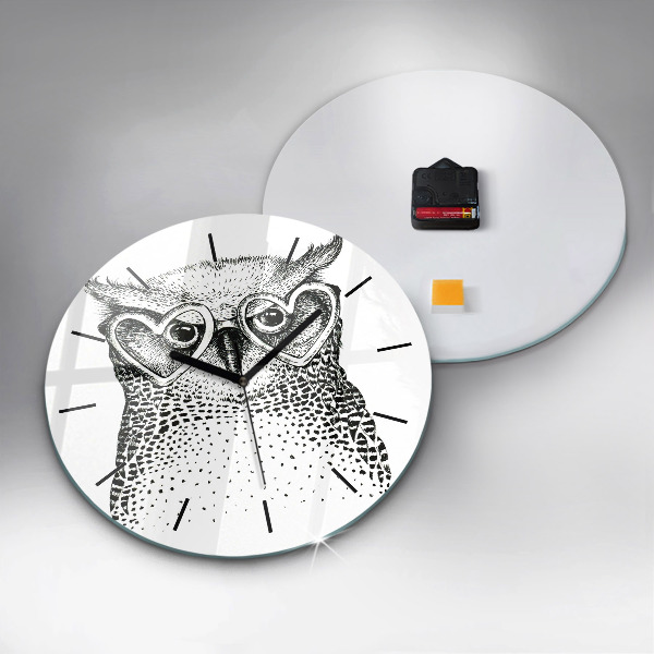 Zegar szklany okrągły Rysowana sowa w okularach