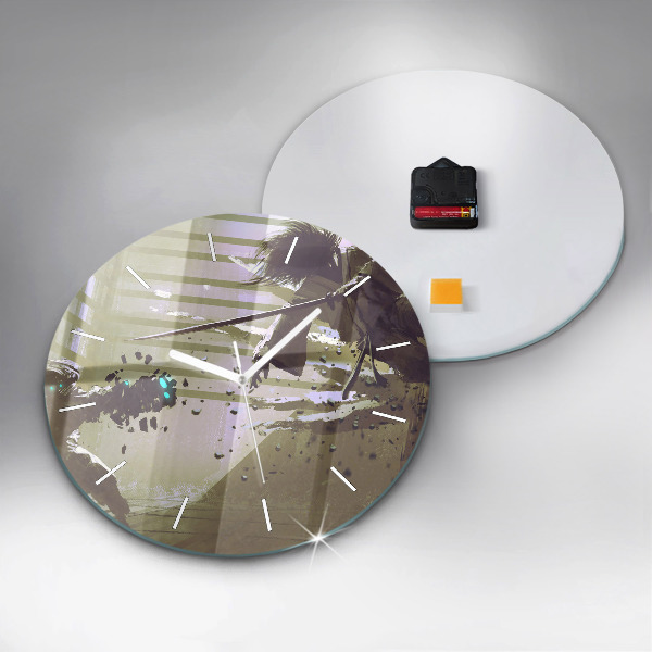 Zegar szklany okrągły Walka robota i samuraja