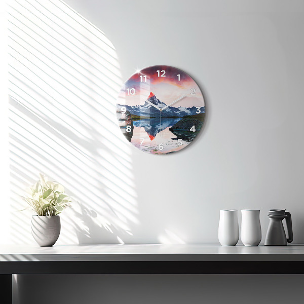Zegar szklany okrągły Stellisee Matterhorn jezioro