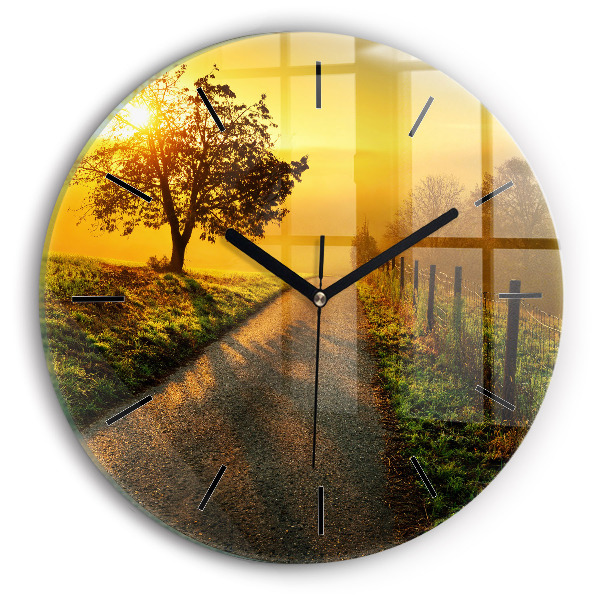 Zegar szklany okrągły Mgła o wschodzie słońca