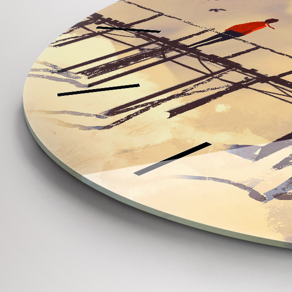 Zegar szklany okrągły Człowiek na starym moście