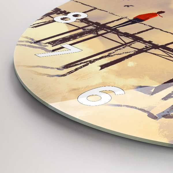 Zegar szklany okrągły Człowiek na starym moście