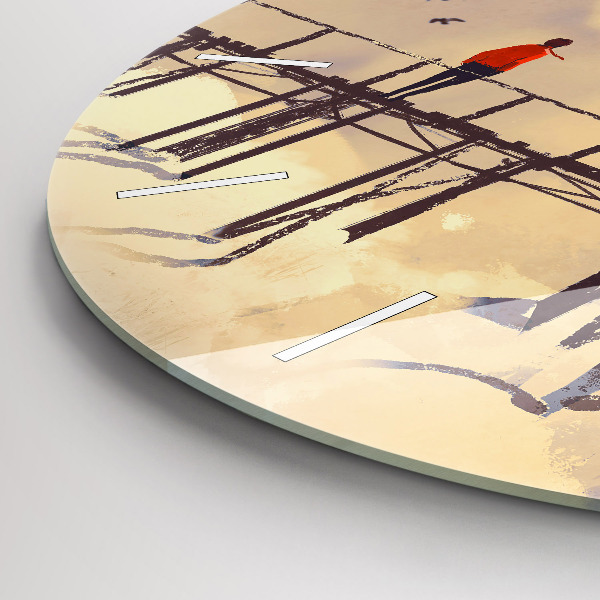 Zegar szklany okrągły Człowiek na starym moście