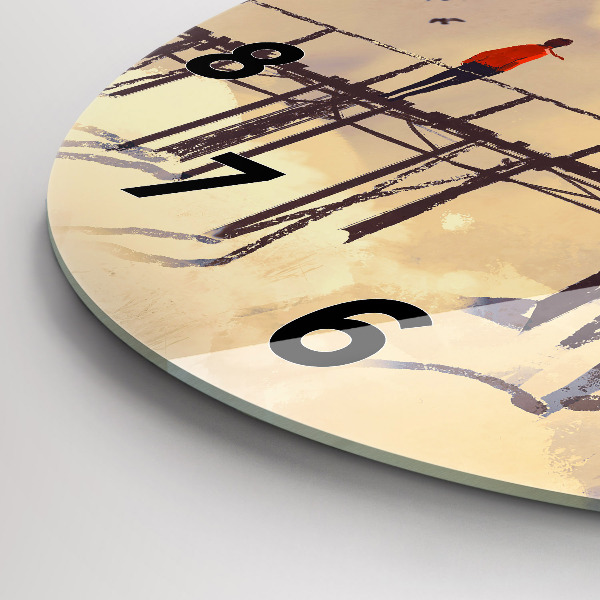 Zegar szklany okrągły Człowiek na starym moście