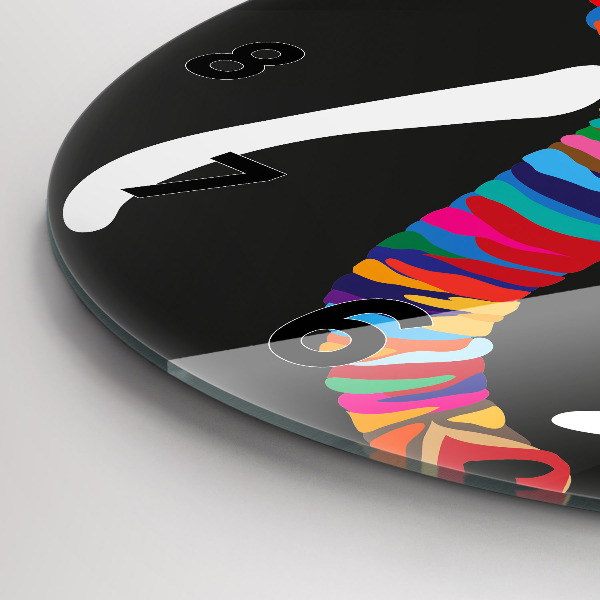 Zegar szklany okrągły Kolorowy słoń