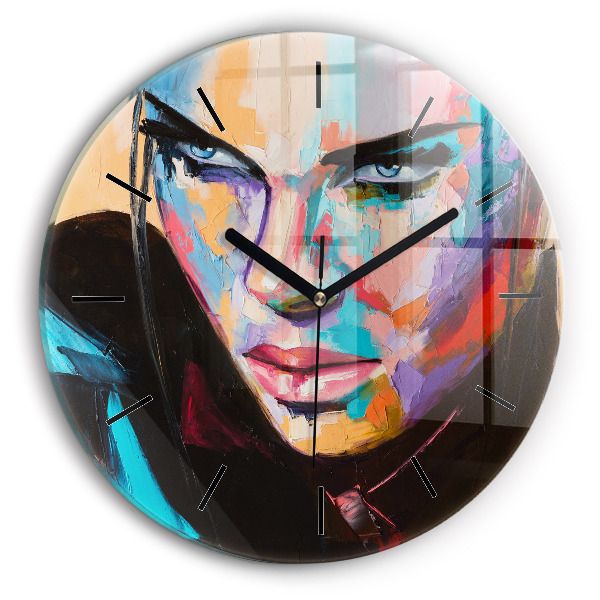 Zegar szklany okrągły Portret kobiety