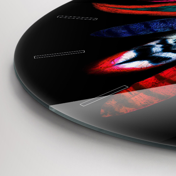 Zegar szklany okrągły Kolorowe pióra ptaka