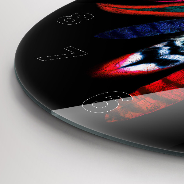 Zegar szklany okrągły Kolorowe pióra ptaka