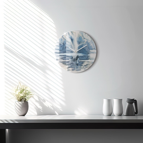 Zegar szklany okrągły Rybak na jeziorze