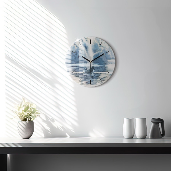 Zegar szklany okrągły Rybak na jeziorze