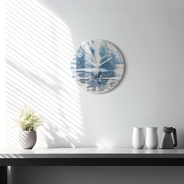 Zegar szklany okrągły Rybak na jeziorze