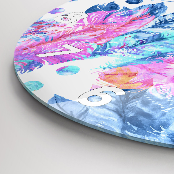 Zegar szklany okrągły Kolorowe pióra