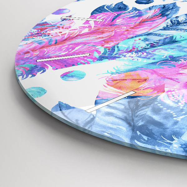 Zegar szklany okrągły Kolorowe pióra