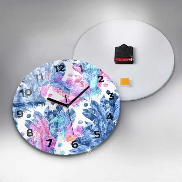 Zegar szklany okrągły Kolorowe pióra