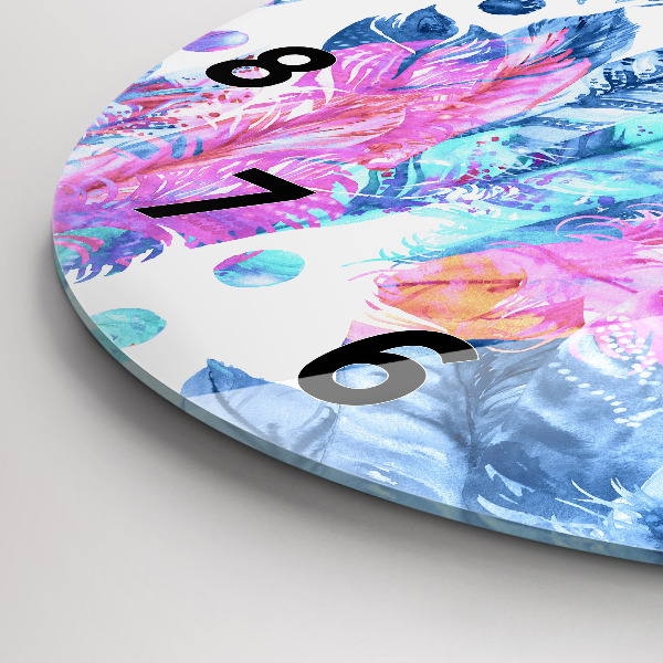 Zegar szklany okrągły Kolorowe pióra