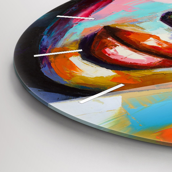 Zegar szklany okrągły Kolorowa twarz kobiety