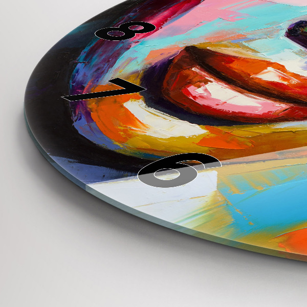 Zegar szklany okrągły Kolorowa twarz kobiety