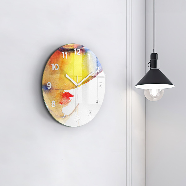 Zegar szklany okrągły Kobieta w kapeluszu