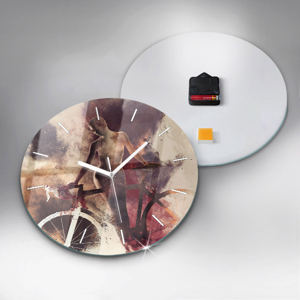 Zegar szklany okrągły Kobieta i rower