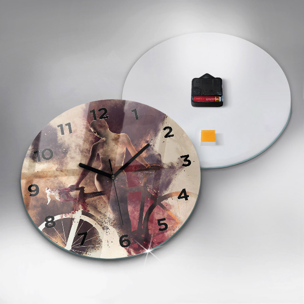 Zegar szklany okrągły Kobieta i rower