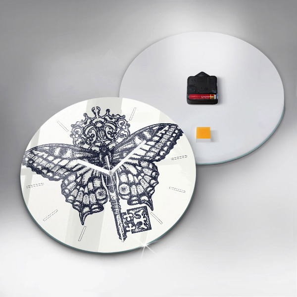 Zegar szklany okrągły Motyl i klucz – styl boho