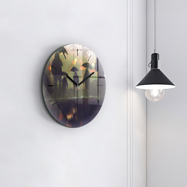 Zegar szklany okrągły Ludzie z parasolami