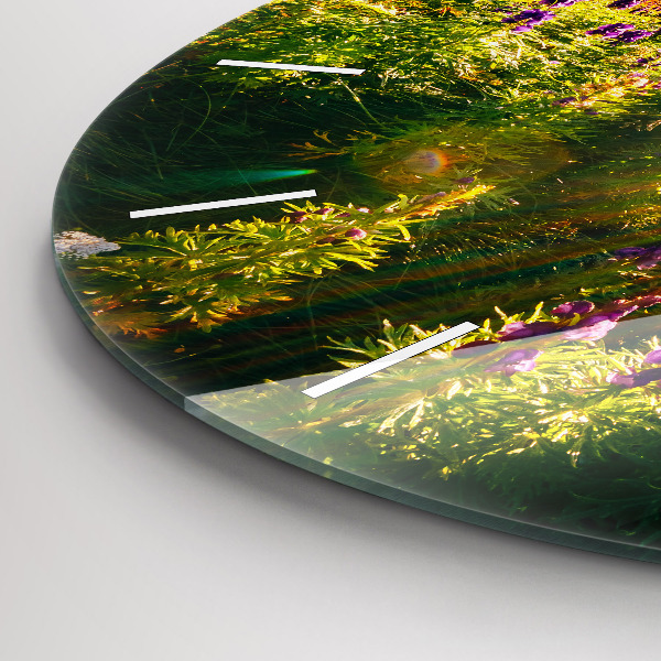 Zegar szklany okrągły Łąka Lawenda