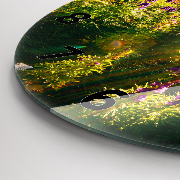 Zegar szklany okrągły Łąka Lawenda