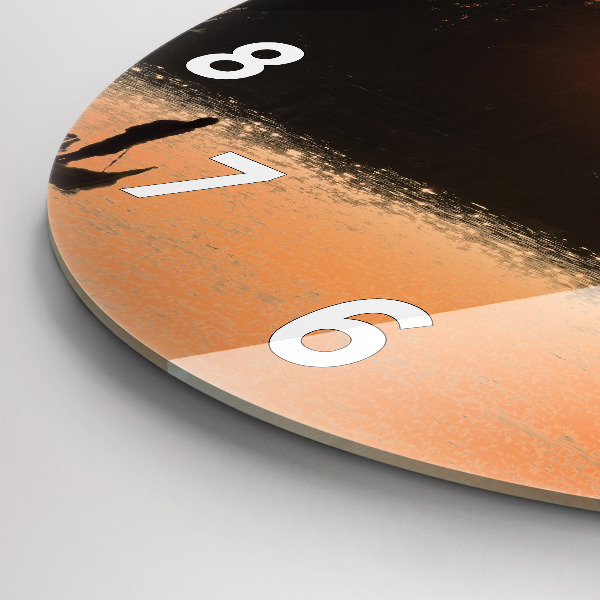 Zegar okrągły z nadrukiem Zachód słońca i palmy