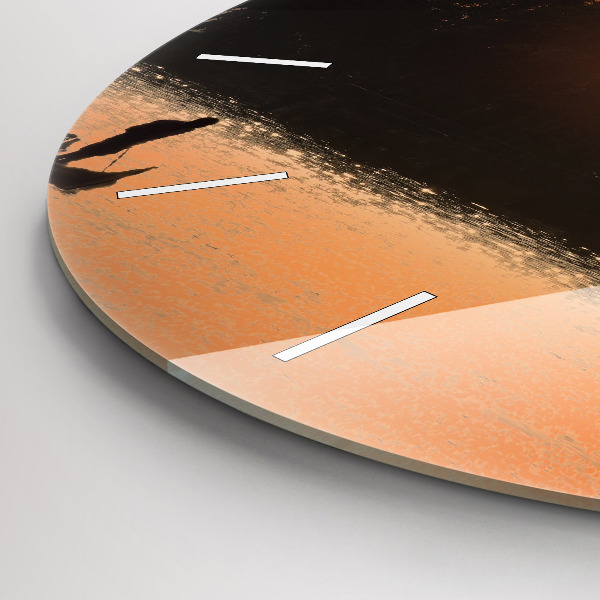 Zegar okrągły z nadrukiem Zachód słońca i palmy