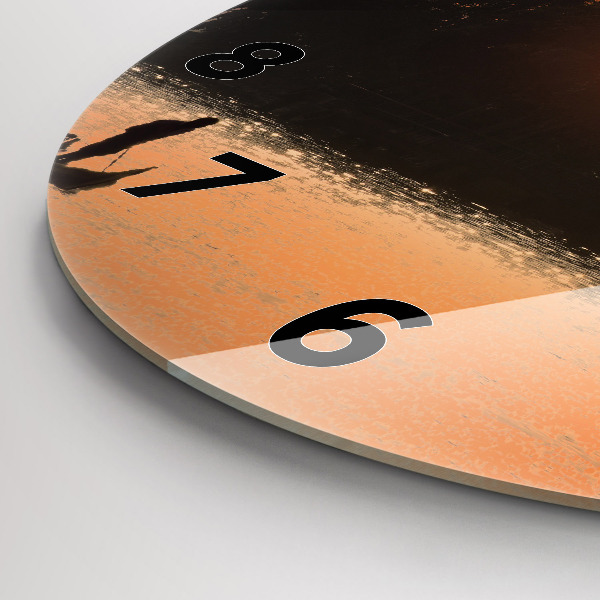 Zegar okrągły z nadrukiem Zachód słońca i palmy