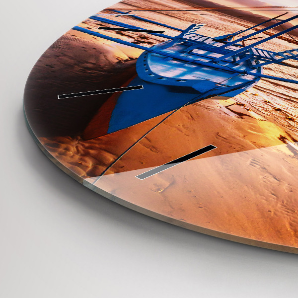 Zegar okrągły z nadrukiem Łódka i zachód słońca