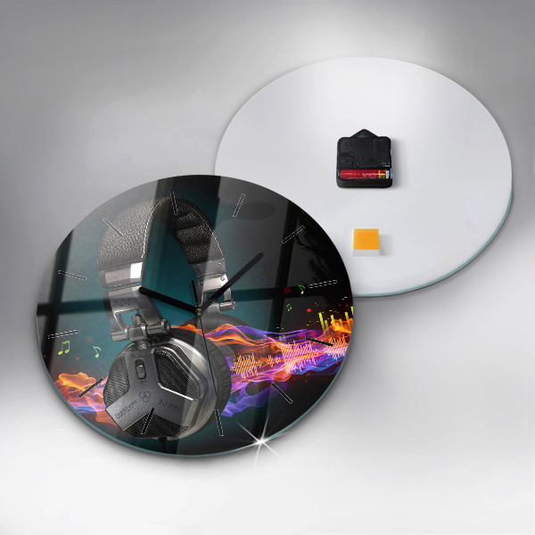 Zegar ścienny okrągły Słuchawki i fale dźwiękowe