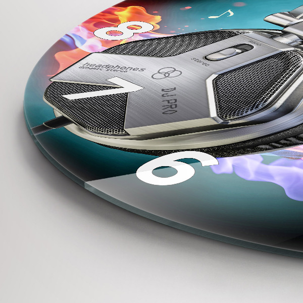 Zegar ścienny okrągły Słuchawki i fale dźwiękowe