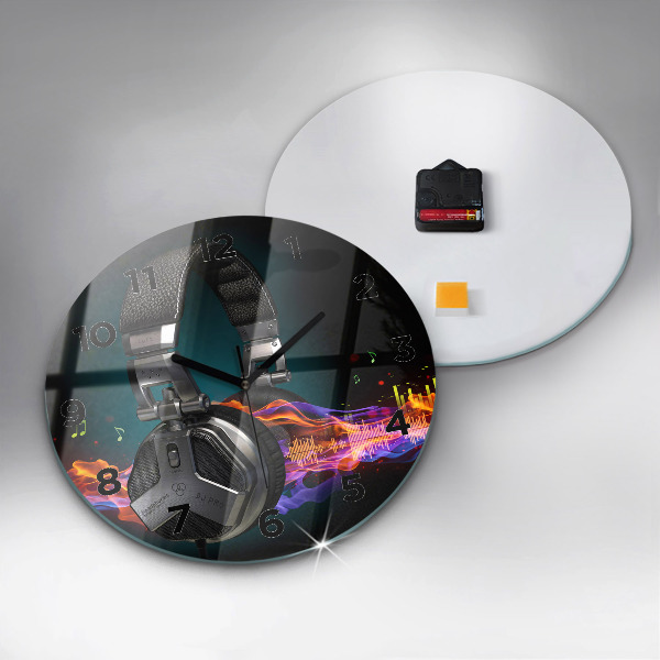 Zegar ścienny okrągły Słuchawki i fale dźwiękowe
