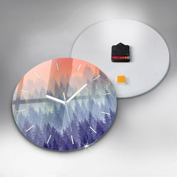 Zegar okrągły z nadrukiem Las we mgle