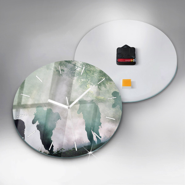 Zegar okrągły z nadrukiem Wojsko w lesie żołnierze